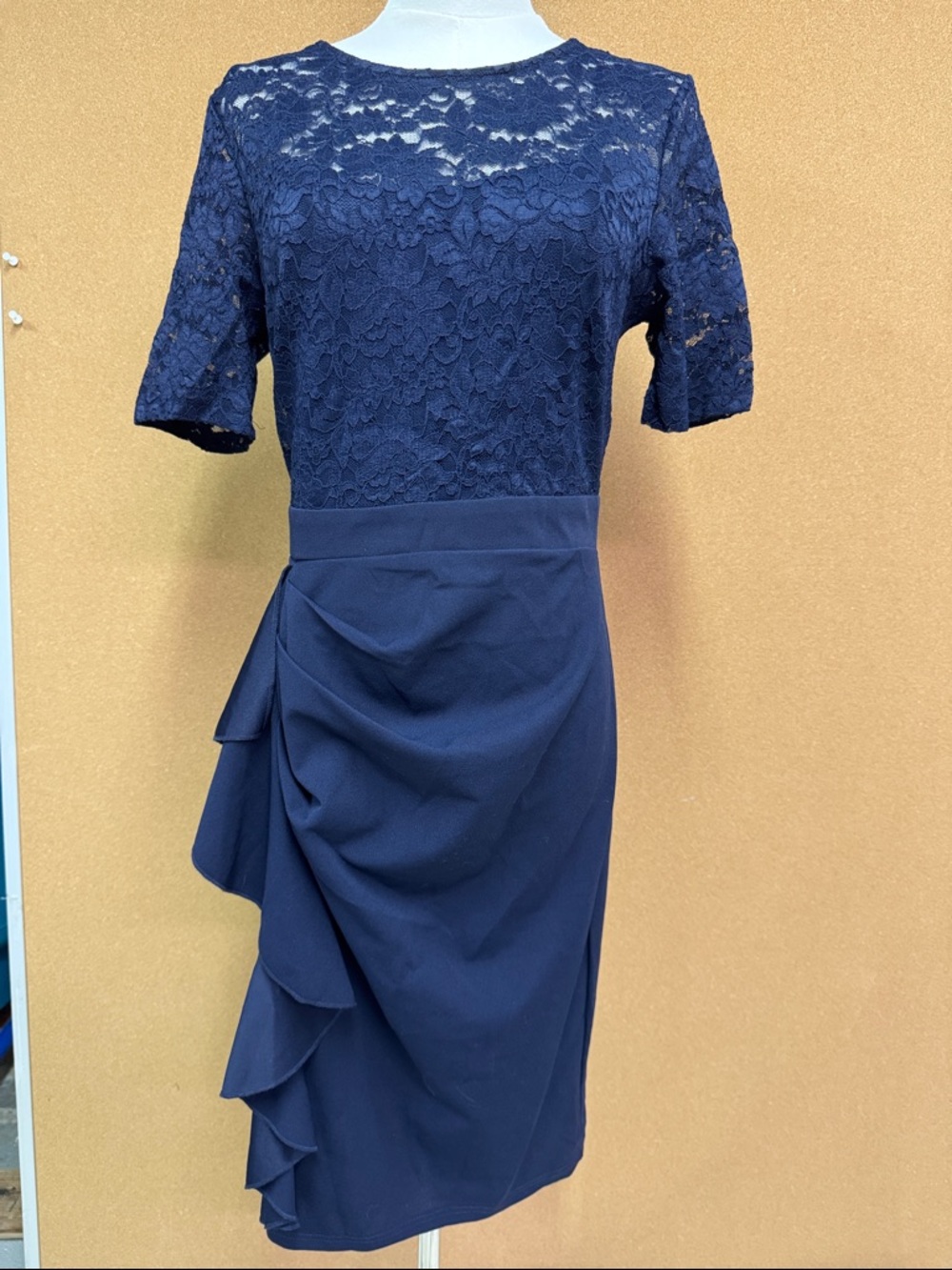 Women's Navy Lace & Draped Sheath Dress - medium - NWT